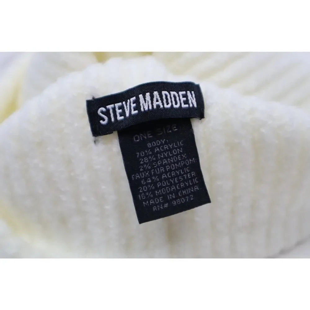 Steve Madden Ivory and Faux Fur‎ Puff Beanie One Size
